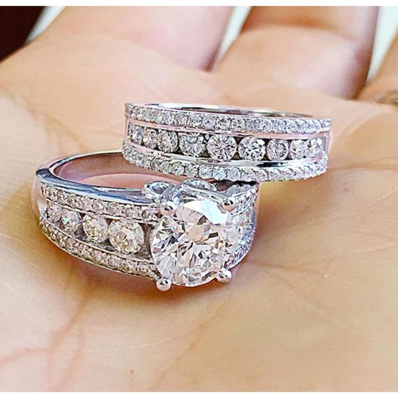 Sz9 Diamond Wedding Ring Set / Engagement STERLING SILVER #16 size 6,7,8,9,10 - Picture 8 of 8